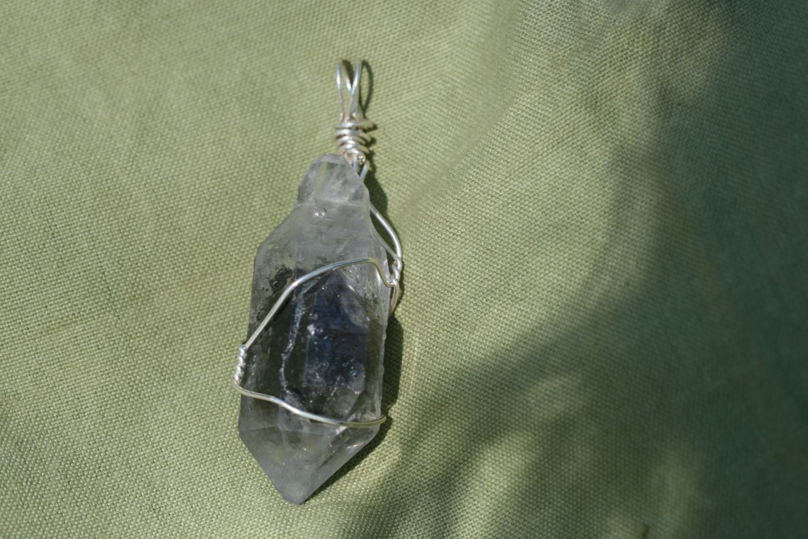 Tibetan Quartz Sterling Silver wrapped Pendant clearing and energizing the Aura 5106